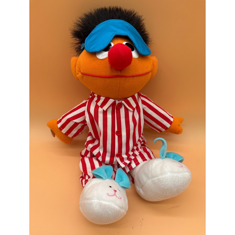Sesame Street Ernie Plush Toy Kids Medium Orange Excellent Pajamas Sleep Mask
